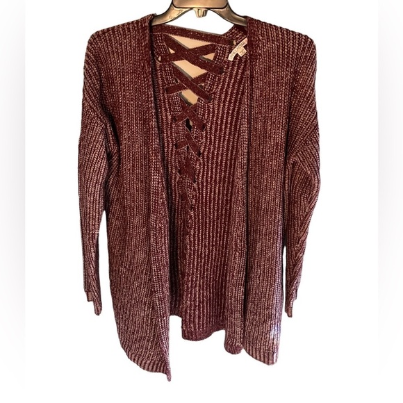Vanilla Star Women’s Open Front Lace Up Back Cardigan Sweater - Picture 1 of 5